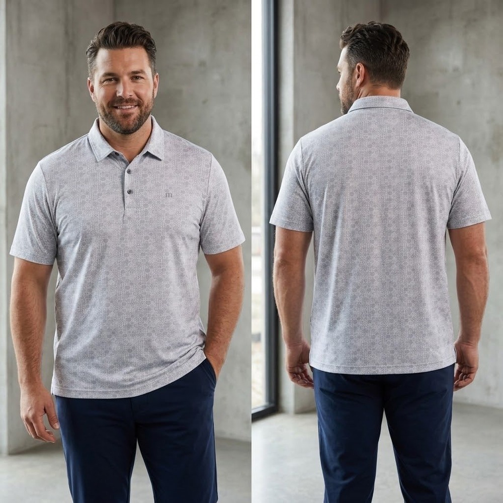 Travis Mathew Mens 2XL Gray Mosaic Print Pima Cotton Blend Polo Shirt 1MY115